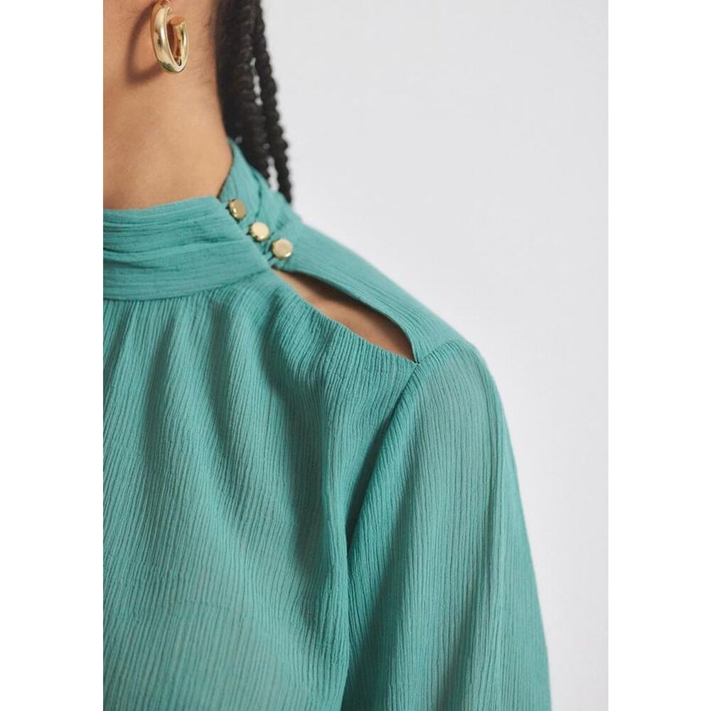 Derek Lam 10 Crosby Nadja Blouse Juniper Green Teal S Mock Neck Luxe Chic NEW - Picture 3 of 8